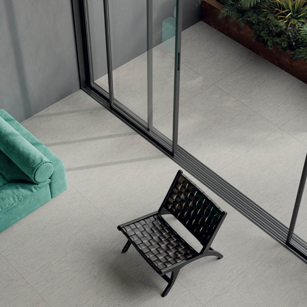 Stone effect porcelain tile ABK Poetry Stone Reloaded Basaltina Silver, 60x60 cm, 8.5 mm, natural matt P.tech, slip-resistant R10