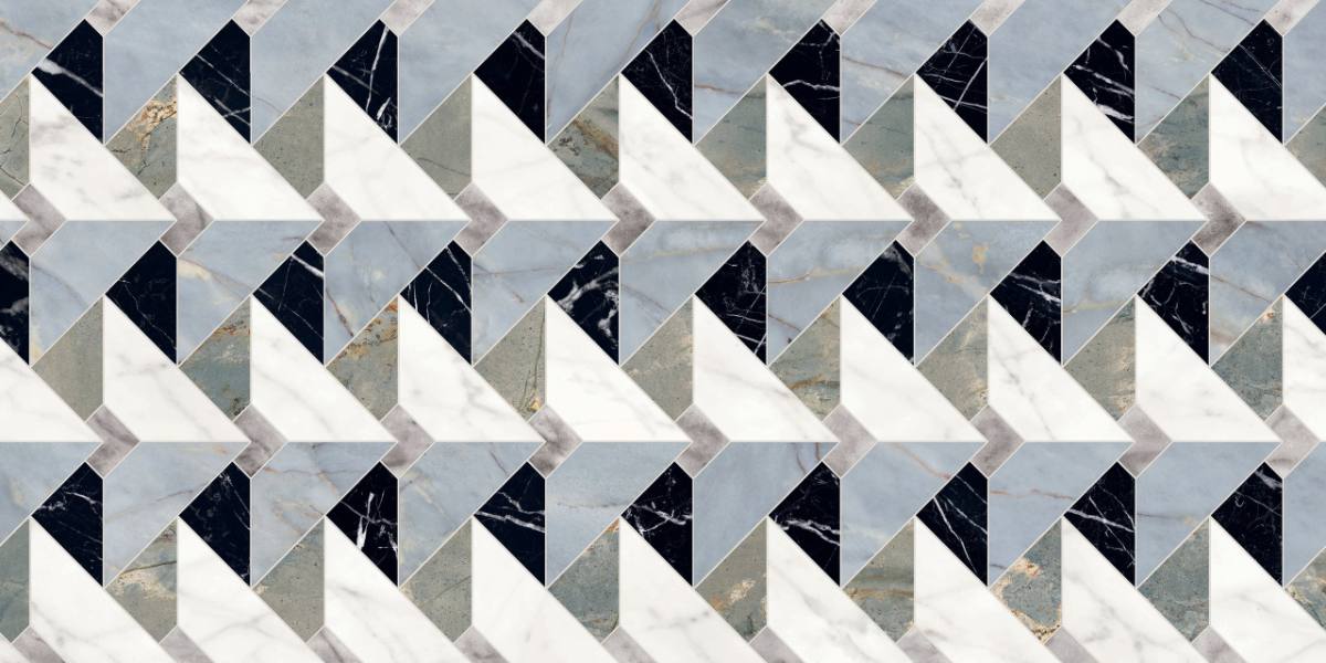 Marble mosaic effect porcelain tile ABK Sensi Fantasy Tips, 60x120 cm, 8.5 mm, polished 3D textured (lux 3D)