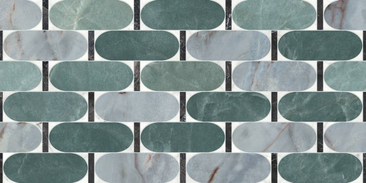 Marble mosaic effect porcelain tile ABK Sensi Fantasy Abacus, 60x120 cm, 8.5 mm, polished 3D textured (lux 3D)