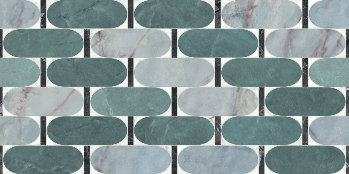 Marble mosaic effect porcelain tile ABK Sensi Fantasy Abacus, 60x120 cm, 8.5 mm, polished 3D textured (lux 3D)