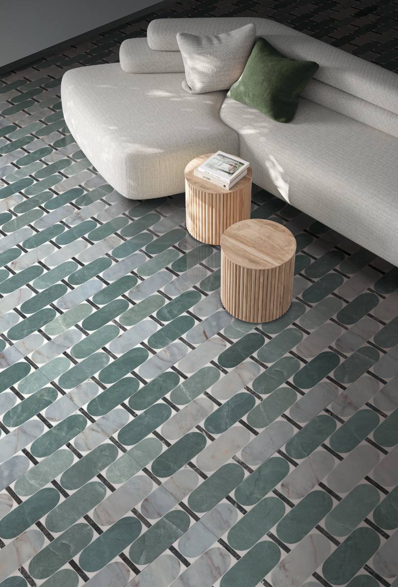 Marble mosaic effect porcelain tile ABK Sensi Fantasy Abacus, 60x120 cm, 8.5 mm, polished 3D textured (lux 3D)