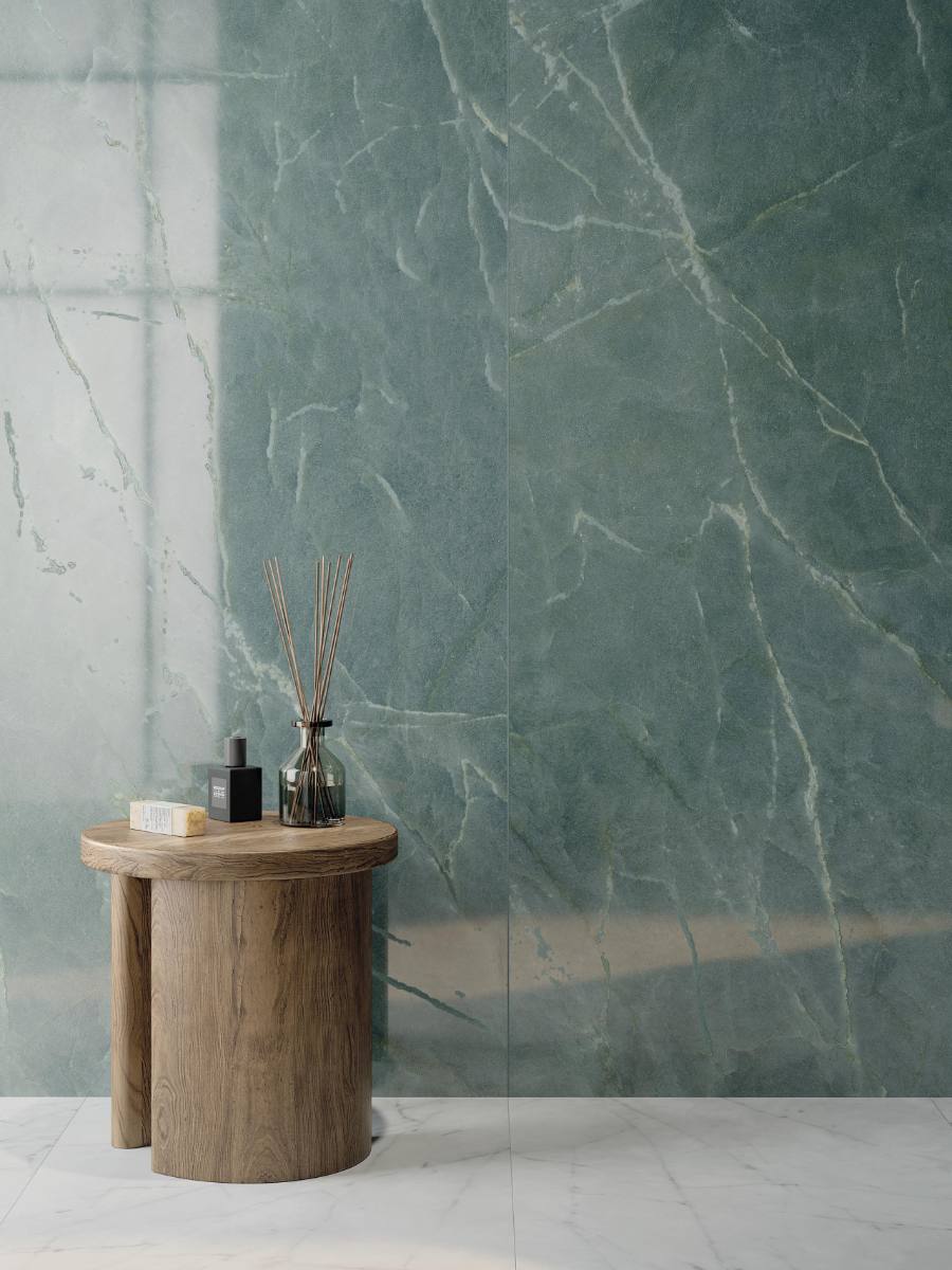 Marble effect porcelain tiles ABK Sensi Nuance Sea Green, 60x120 cm, 8.5 mm, polished 3D textured (lux 3D)
