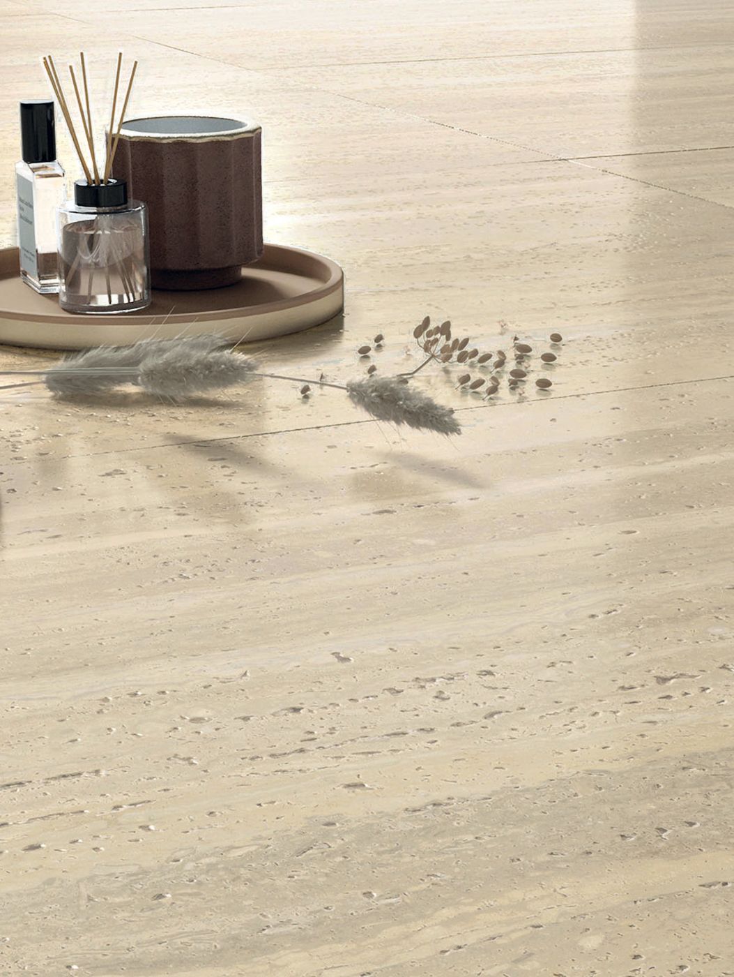 Stone effect porcelain slab ABK Sensi Roma Cream, 120x280 cm, 6 mm, natural matt, slip-resistant R10