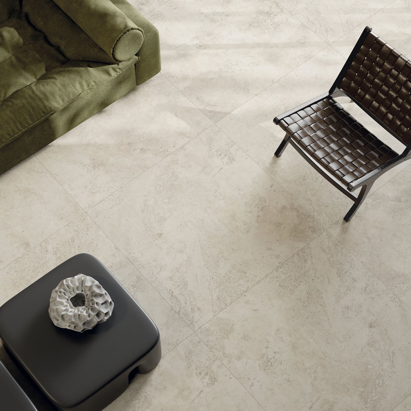 Stone effect porcelain tiles ABK Sensi Roma Cross Ivory, 120x120 cm, 8.5 mm, natural matt, slip-resistant R10