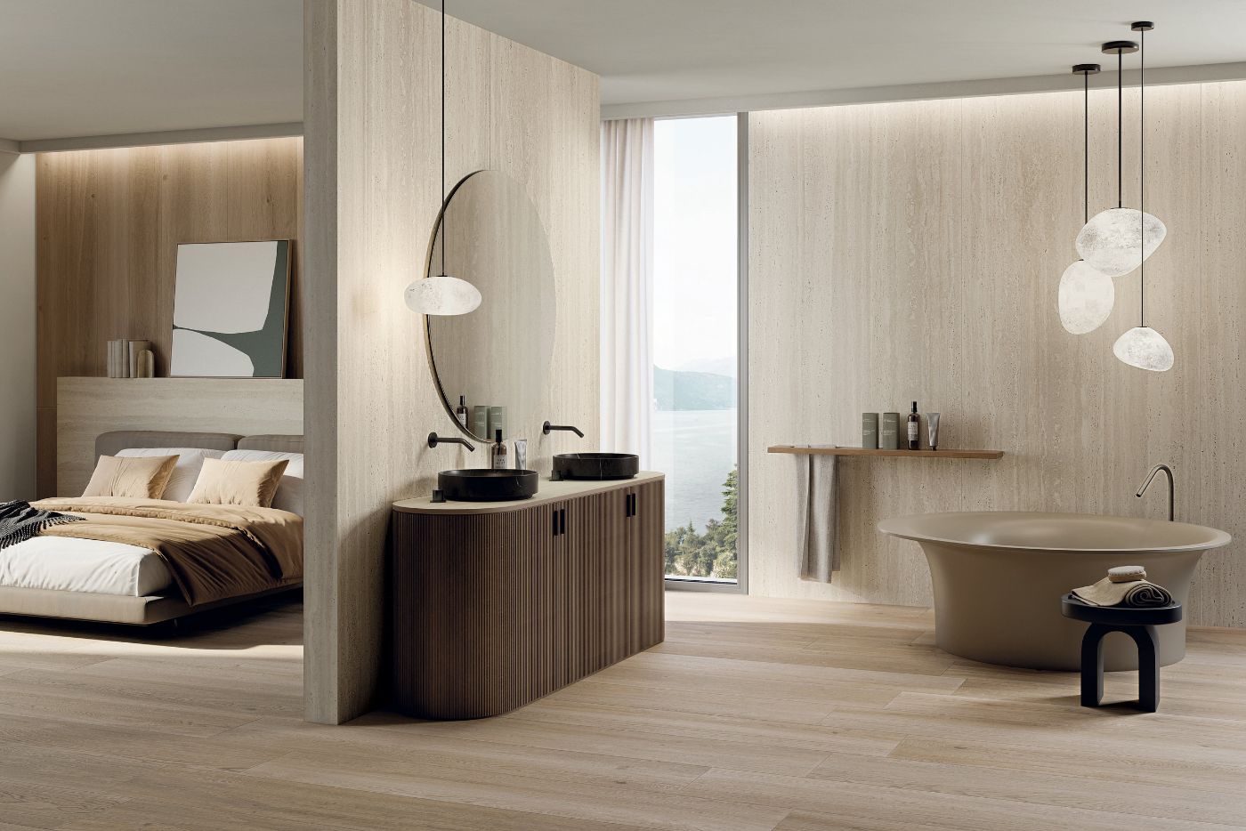 Stone effect porcelain tiles ABK Sensi Roma Ivory, 60x120 cm, 8.5 mm, 3D textured (antique)