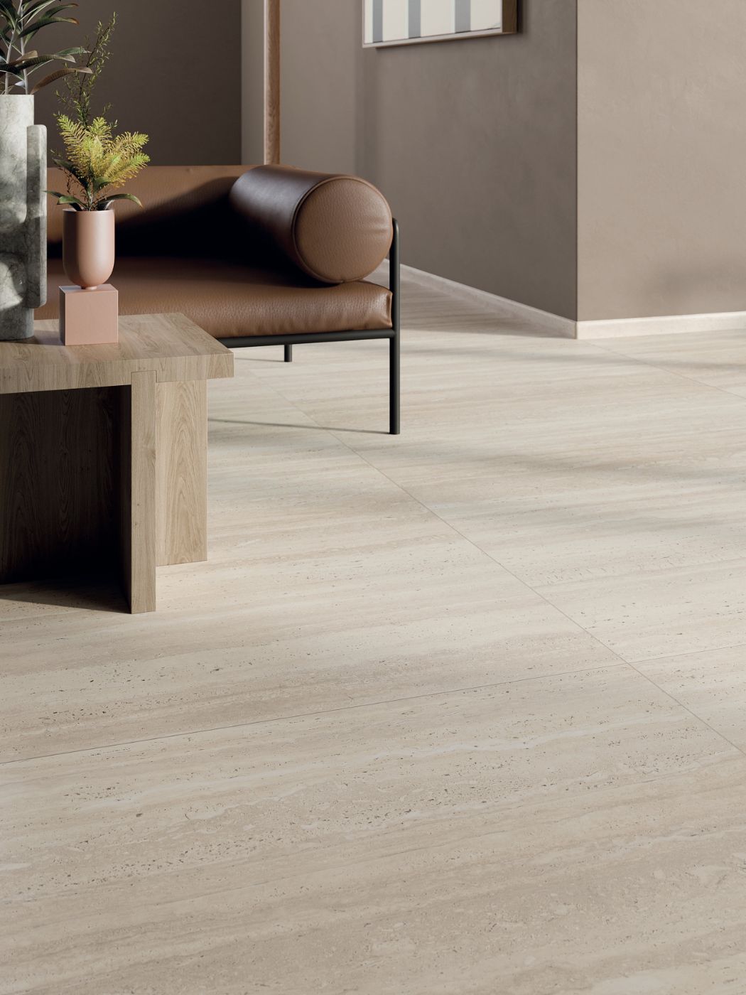 Stone effect porcelain tiles ABK Sensi Roma Ivory, 60x120 cm, 8.5 mm, 3D textured (antique)