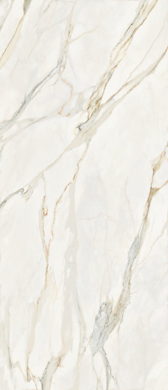 Marble effect porcelain slab ABK Sensi Signoria Calacatta Michelangelo, 120x280 cm, 6 mm, polished (lux)