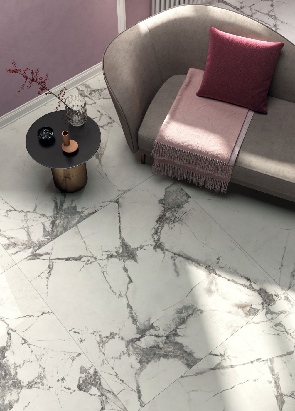 Marble effect porcelain tiles ABK Sensi Up Invisible Pearl, 120x120 cm, 8.5 mm, polished (lux)