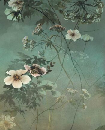 Patterned large porcelain decor slab ABK Wide&Style Country Flowers Green B, 160x320 cm, 6 mm, matt