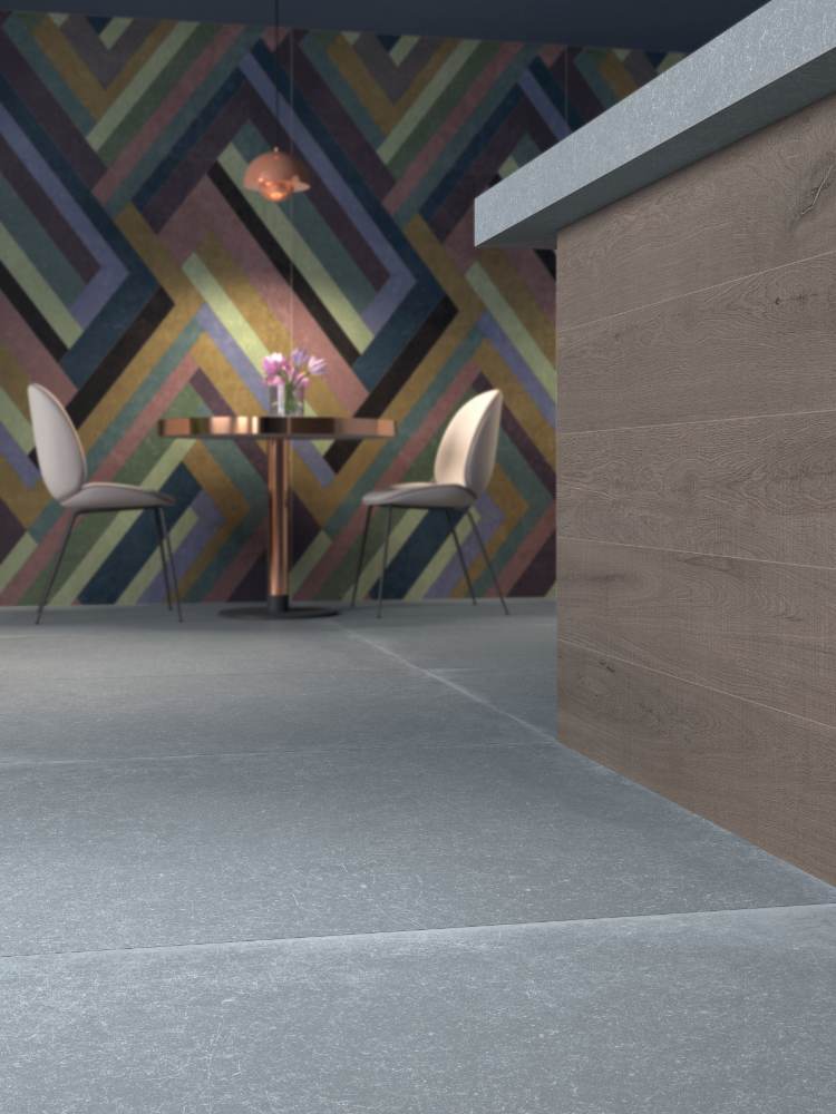Patterned large porcelain decor slab ABK Wide&Style Blocks Hazel, 160x320 cm, 6 mm, matt