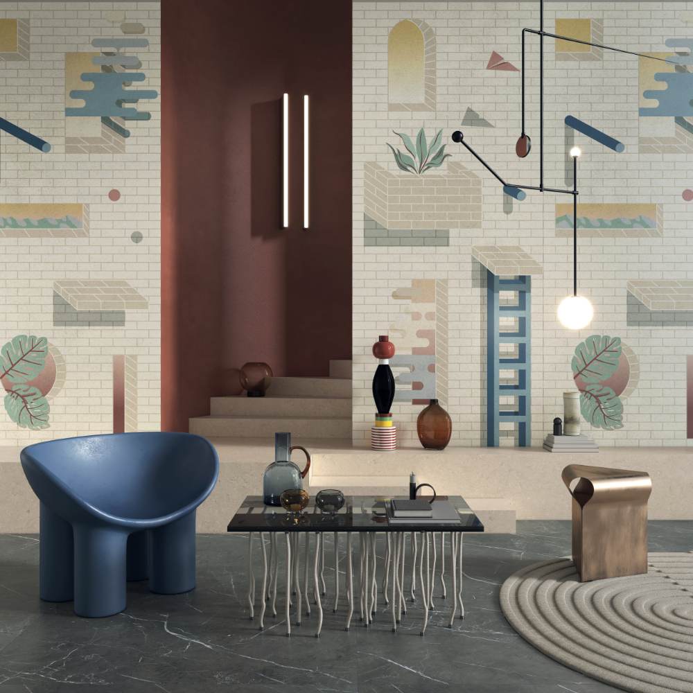 Patterned decorative porcelain tile ABK Wide&Style Bricklane B, 120x240 cm (4 x 60x120 cm), 8.5 mm, matt