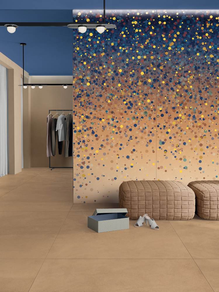 Patterned large porcelain decor slab ABK Wide&Style Confetti Green A, 120x280 cm, 6 mm, matt