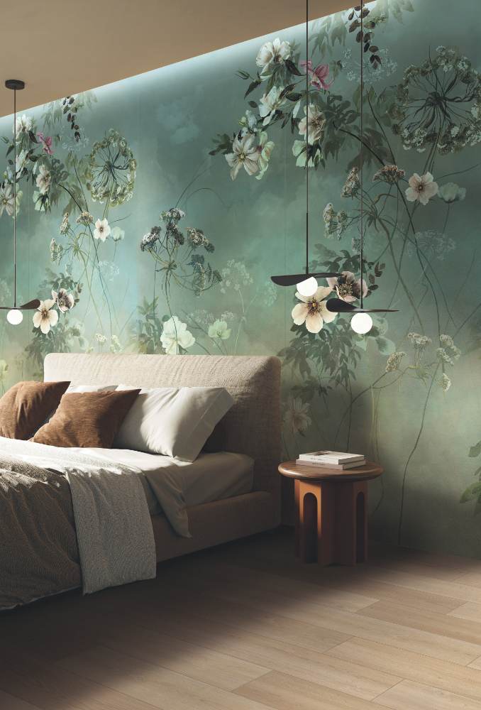 Patterned large porcelain decor slab ABK Wide&Style Country Flowers Pink B, 120x280 cm, 6 mm, matt