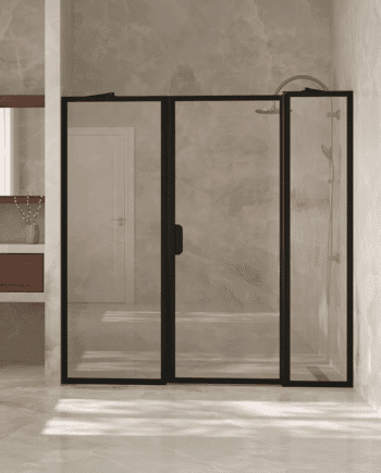 Alcove shower screen Hietakari Bläk 741 New York, fixed wall + hinged door with fixed part