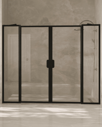 Alcove shower screen Hietakari Bläk 744 New York, hinged door with fixed part + hinged door with fixed part