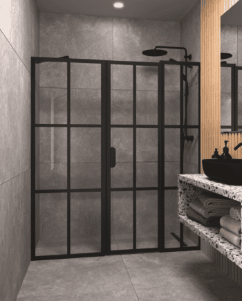 Alcove shower screen Hietakari Bläk 751 Paris, fixed wall + hinged door with fixed part