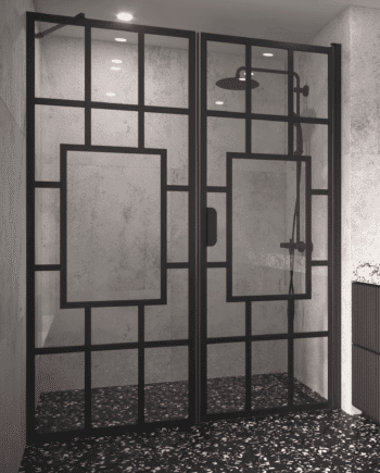 Alcove shower screen Hietakari Bläk 805 Shanghai, fixed wall + hinged door
