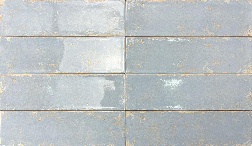 Kulunud servadega läikiv keraamiline seinaplaat Dune Antiga Azul, 6,9x24 cm, 9 mm, sinine