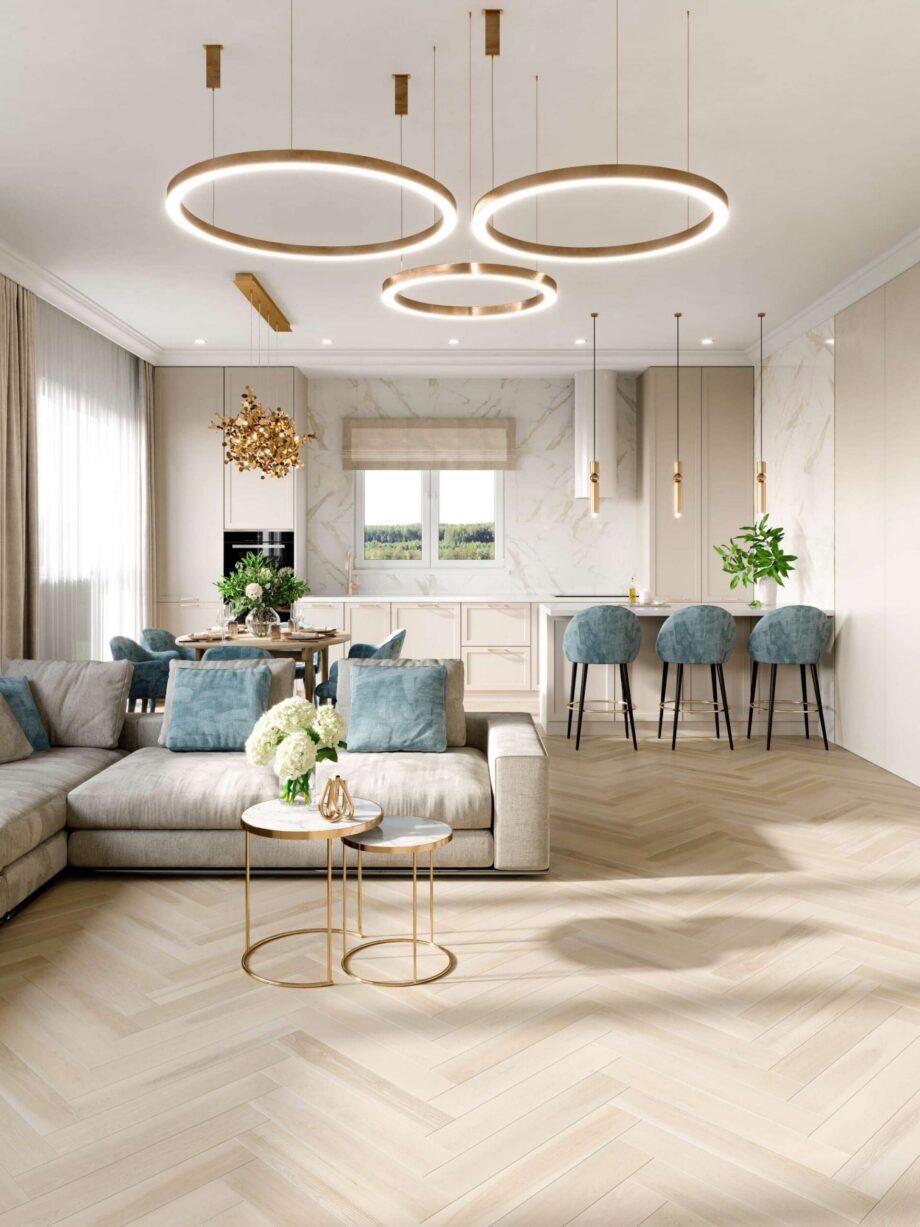 Ash Herringbone Flooring Esta Elegant Frost Ivory Pores 600 mm extra matt lacquered – close-up Ash Herringbone Flooring Esta Elegant Frost Ivory Pores 600 mm extra matt lacquered – 2