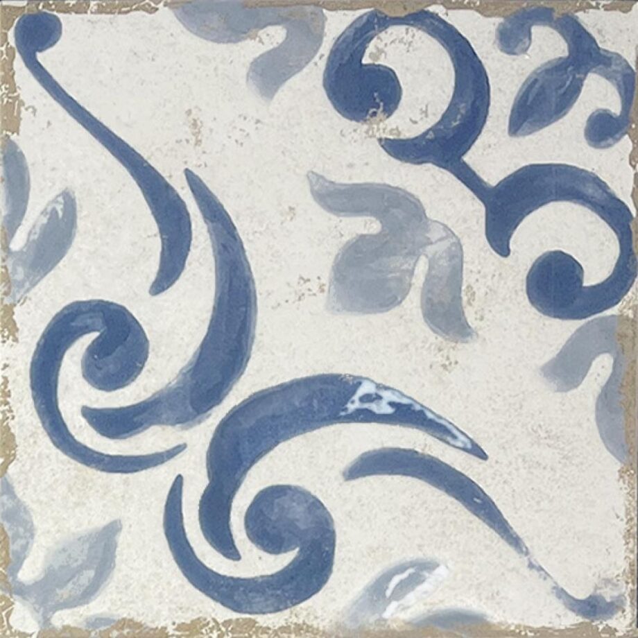189210-1 Valencia hüdroplaadi mustriga portselanplaat Dune Antiga Barraquetes Azul, 20x20 cm, 9 mm, sinine