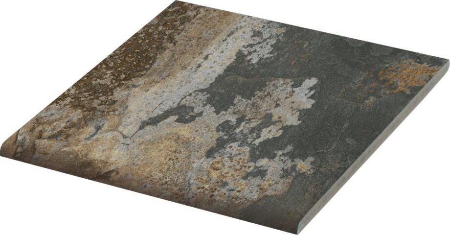 189057-1 Ümardatud servaga kiltkivi imitatsiooniga portselanplaat (bullnose) Dune Ardesia Multicolore Bullnose, 14,7x14,7 cm, 8 mm, mitmevärviline, R12