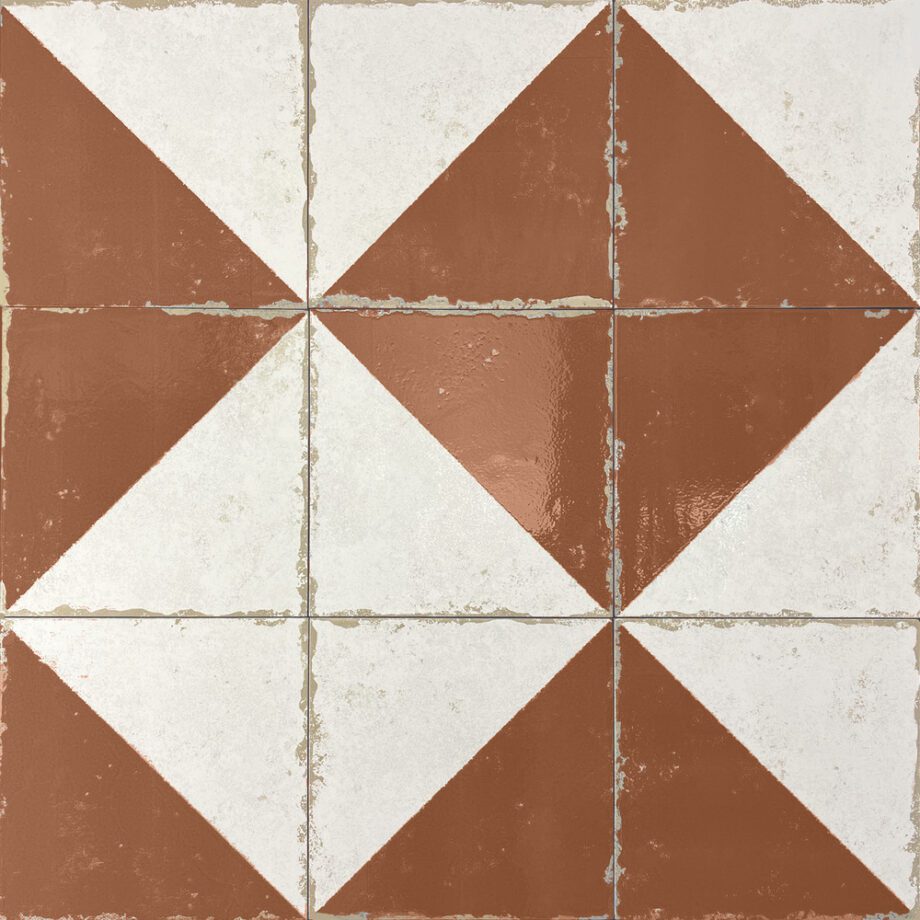 Valencia hüdroplaadi mustriga portselanplaat Dune Antiga Cabanyal Teja, 20x20 cm, 9 mm, telliskivipunane
