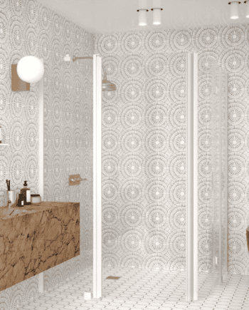 Curved shower enclosure Hietakari Infinia 277, hinged door with fixed part + folding door with fixed part