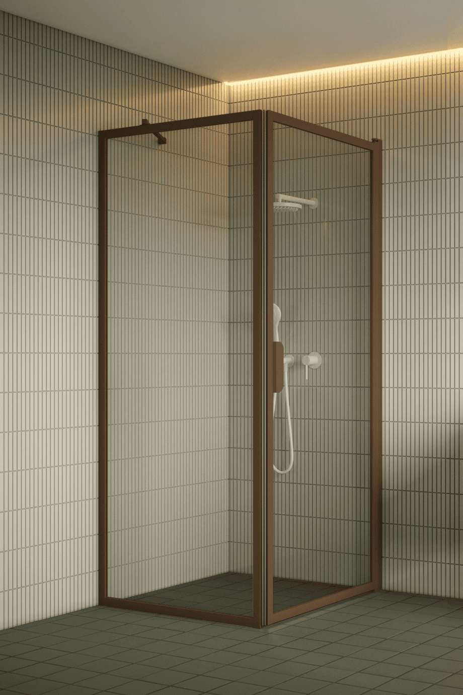 Shower enclosure Hietakari Bläk 755 New York, Mocha frame, clear glass Shower enclosure Hietakari Bläk 755 New York, fixed wall + hinged door – 6