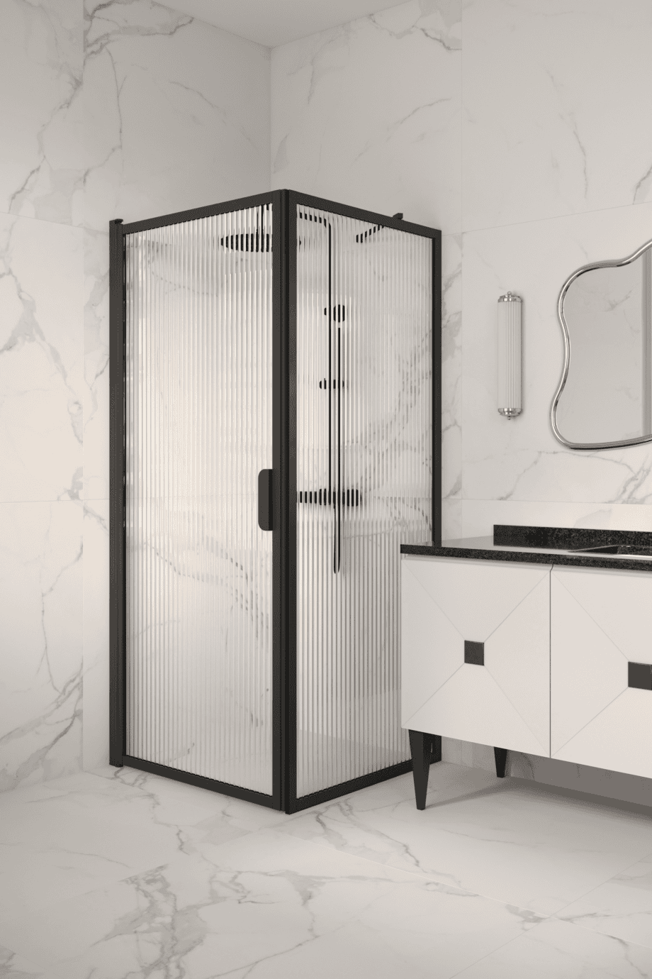 Shower enclosure Hietakari Bläk 755 New York, black frame, reeded glass Shower enclosure Hietakari Bläk 755 New York, black frame, reeded glass