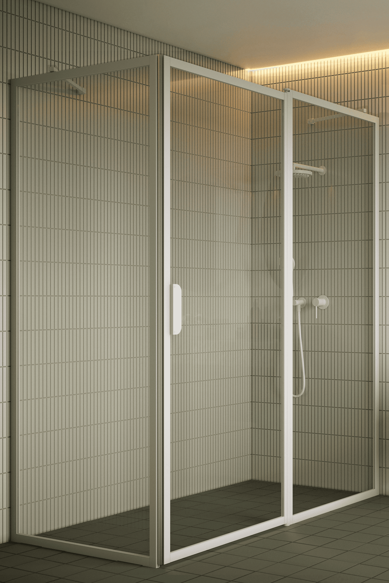 Shower enclosure Hietakari Bläk 756 New York, fixed wall + hinged door with fixed part