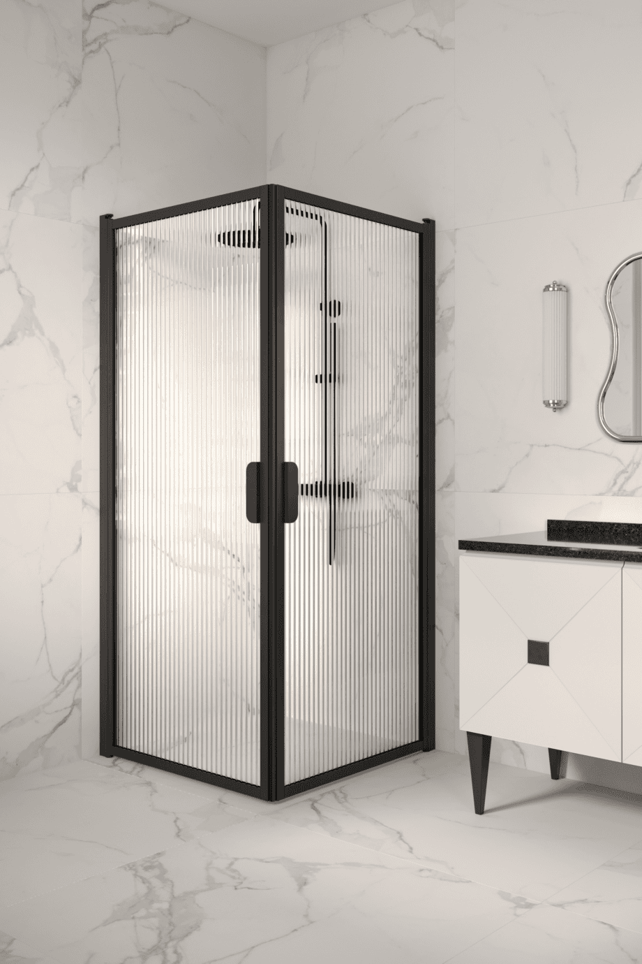 Shower enclosure Hietakari Bläk 757 New York, black frame, reeded glass Shower enclosure Hietakari Bläk 757 New York, black frame, reeded glass