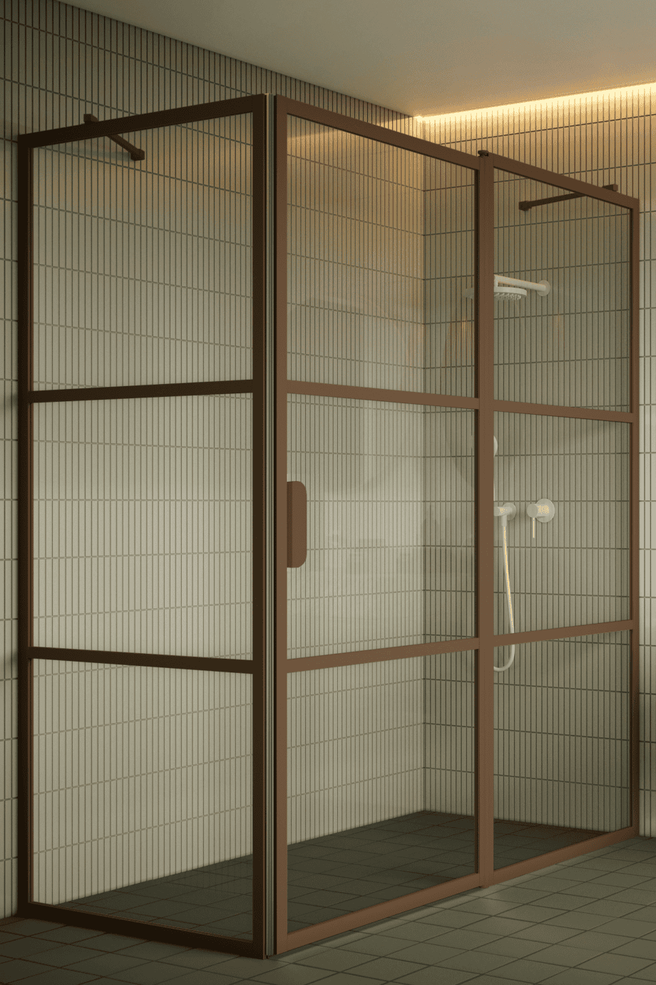 Shower enclosure Hietakari Bläk 761 Tokyo, Mocha frame, clear glass Shower enclosure Hietakari Bläk 761 Tokyo, fixed wall + hinged door with fixed part – 6