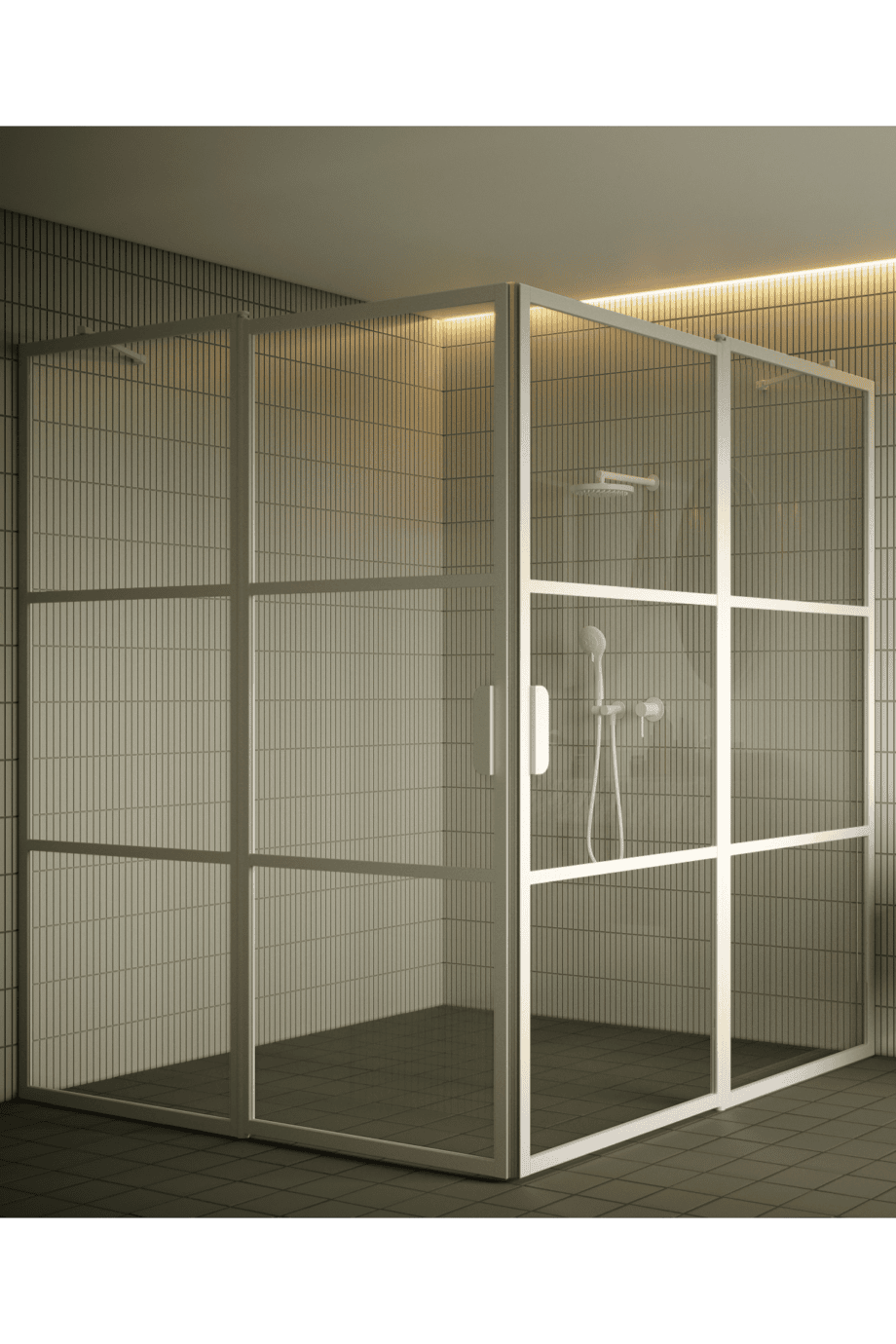 Shower enclosure Hietakari Bläk 764 Tokyo, white frame, clear glass Shower enclosure Hietakari Bläk 764 Tokyo, hinged door with fixed part + hinged door with fixed part