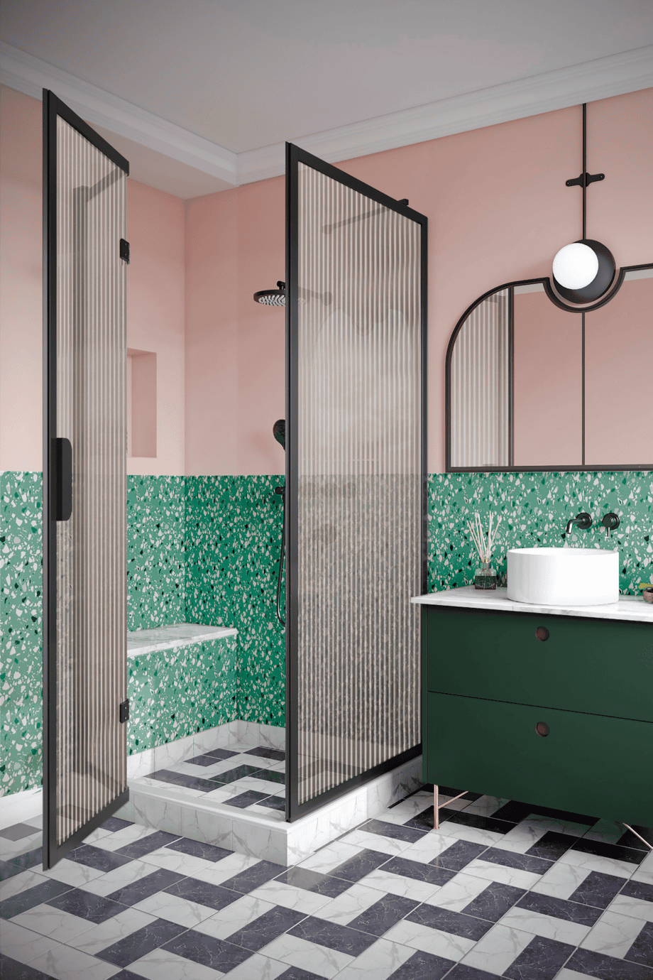 Shower enclosure Hietakari Bläk 887 New York, Cocoa frame, reeded glass Shower enclosure Hietakari Bläk 887 New York, Cocoa frame, reeded glass