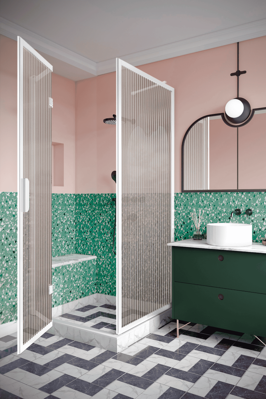Shower enclosure Hietakari Bläk 887 New York, white frame, reeded glass Shower enclosure Hietakari Bläk 887 New York, white frame, reeded glass