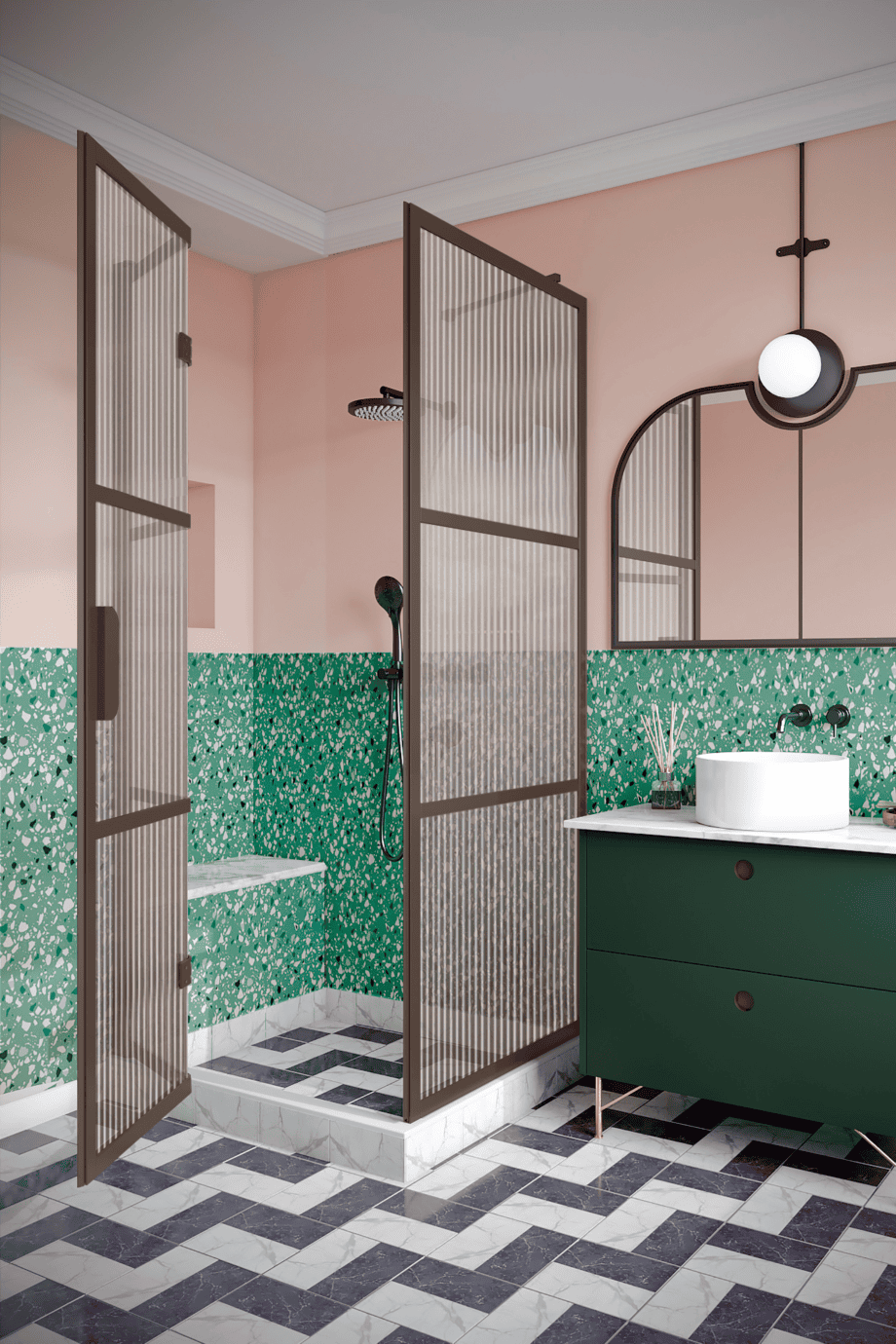 Shower enclosure Hietakari Bläk 888 Tokyo, Mocha frame, reeded glass Shower enclosure Hietakari Bläk 888 Tokyo, Mocha frame, reeded glass
