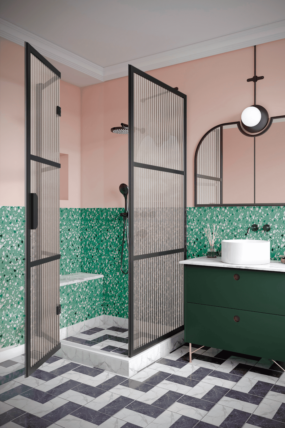 Shower enclosure Hietakari Bläk 888 Tokyo, black frame, reeded glass Shower enclosure Hietakari Bläk 888 Tokyo, black frame, reeded glass