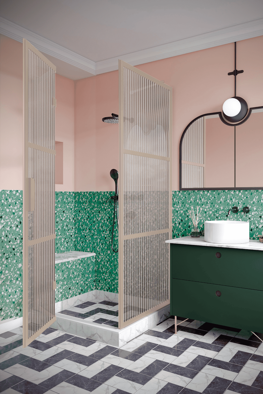 Shower enclosure Hietakari Bläk 888 Tokyo, Sand frame, reeded glass Shower enclosure Hietakari Bläk 888 Tokyo, Sand frame, reeded glass