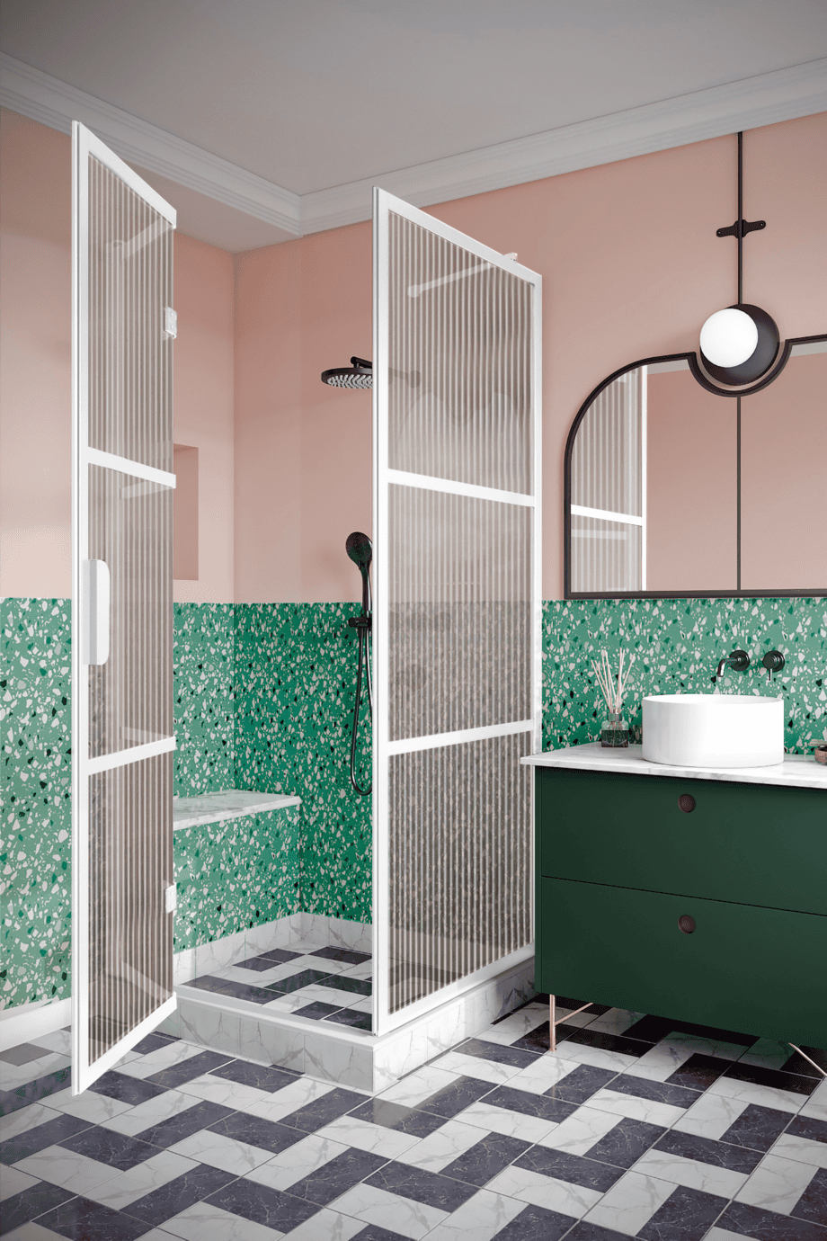 Shower enclosure Hietakari Bläk 888 Tokyo, white frame, reeded glass Shower enclosure Hietakari Bläk 888 Tokyo, white frame, reeded glass