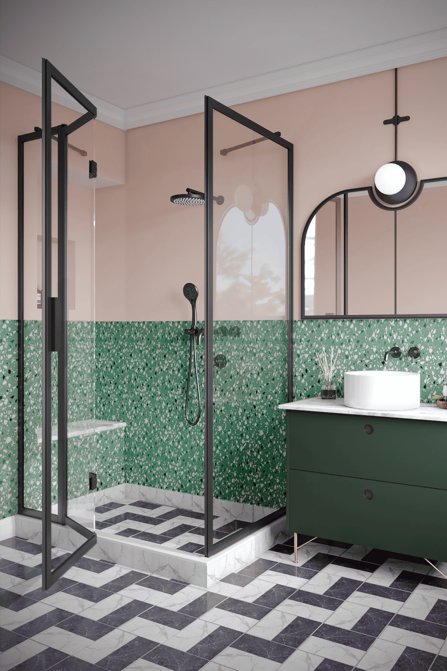 Shower enclosure Hietakari Bläk 890 New York, white frame, clear glass Shower enclosure Hietakari Bläk 890 New York, fixed wall + folding door with fixed part