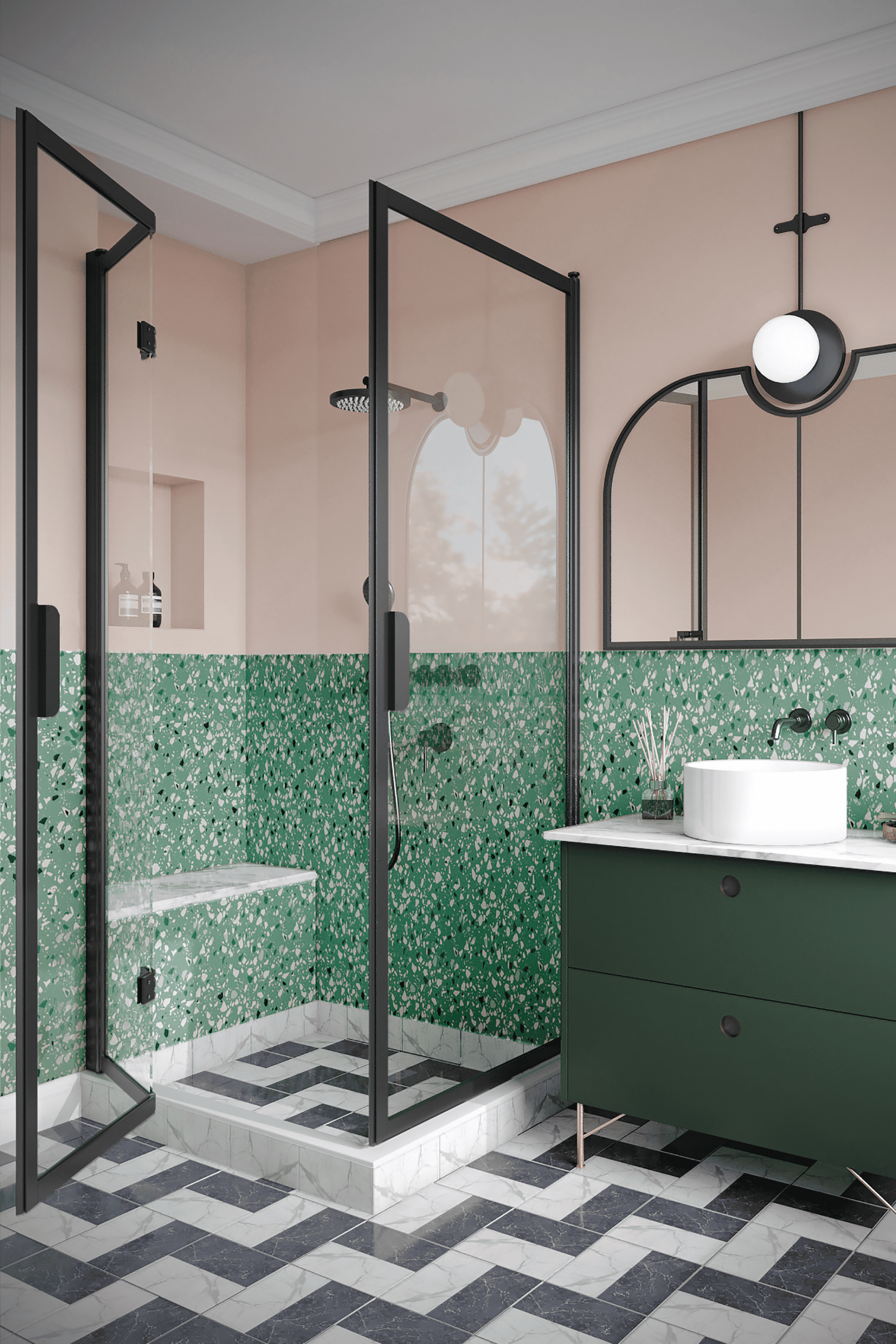 Shower enclosure Hietakari Bläk 893 New York, hinged door + folding door