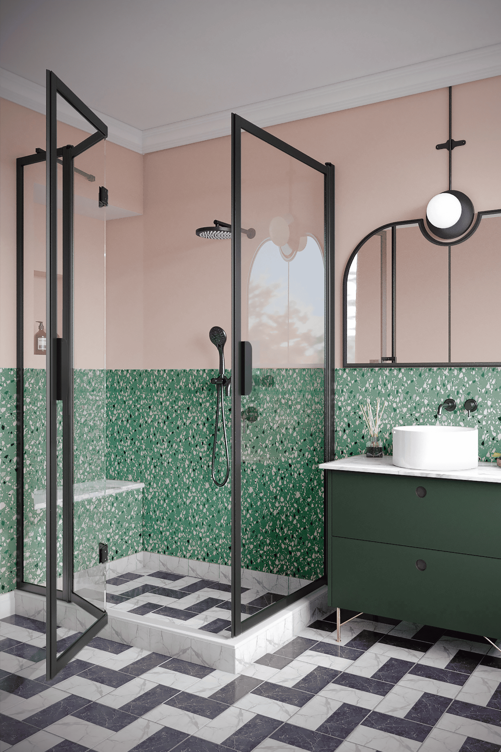 Shower enclosure Hietakari Bläk 896 New York, hinged door + folding door with fixed part – 7