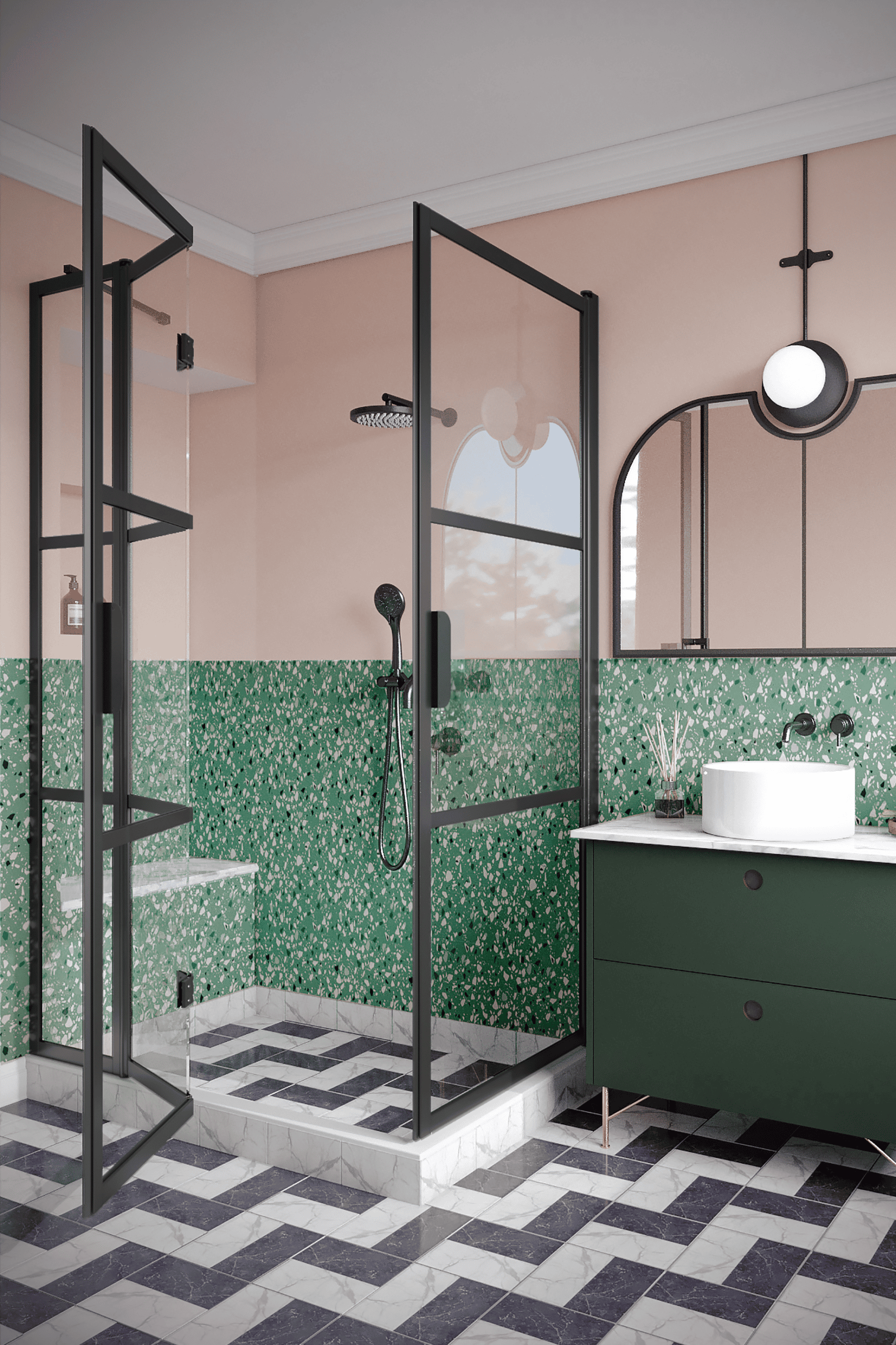 Shower enclosure Hietakari Bläk 897 Tokyo, hinged door + folding door with fixed part – 7