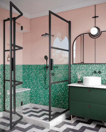 Shower enclosure Hietakari Bläk 897 Tokyo, hinged door + folding door with fixed part