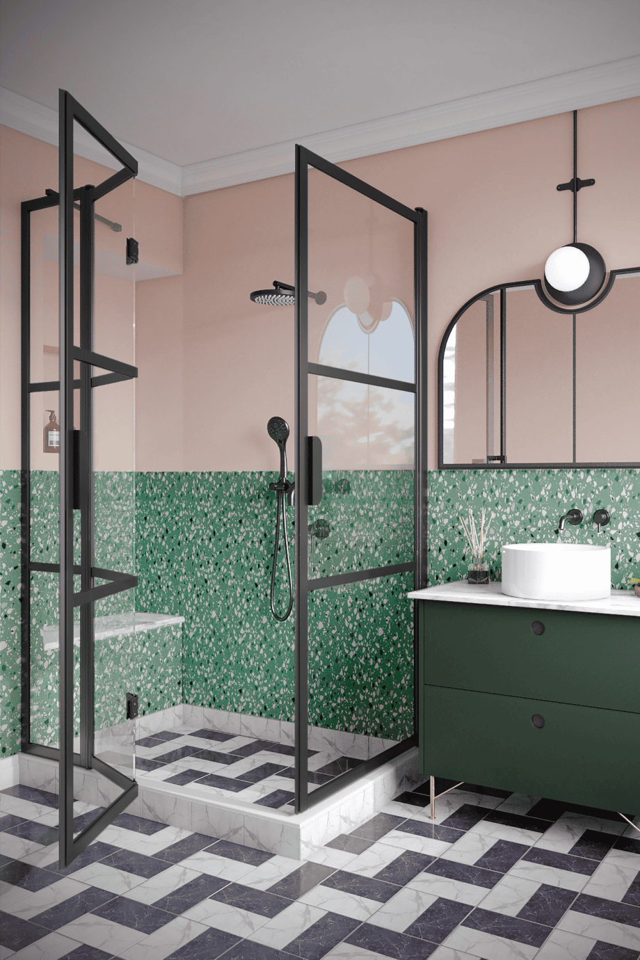 Shower enclosure Hietakari Bläk 897 Tokyo, Sand frame, reeded glass Shower enclosure Hietakari Bläk 897 Tokyo, Sand frame, reeded glass