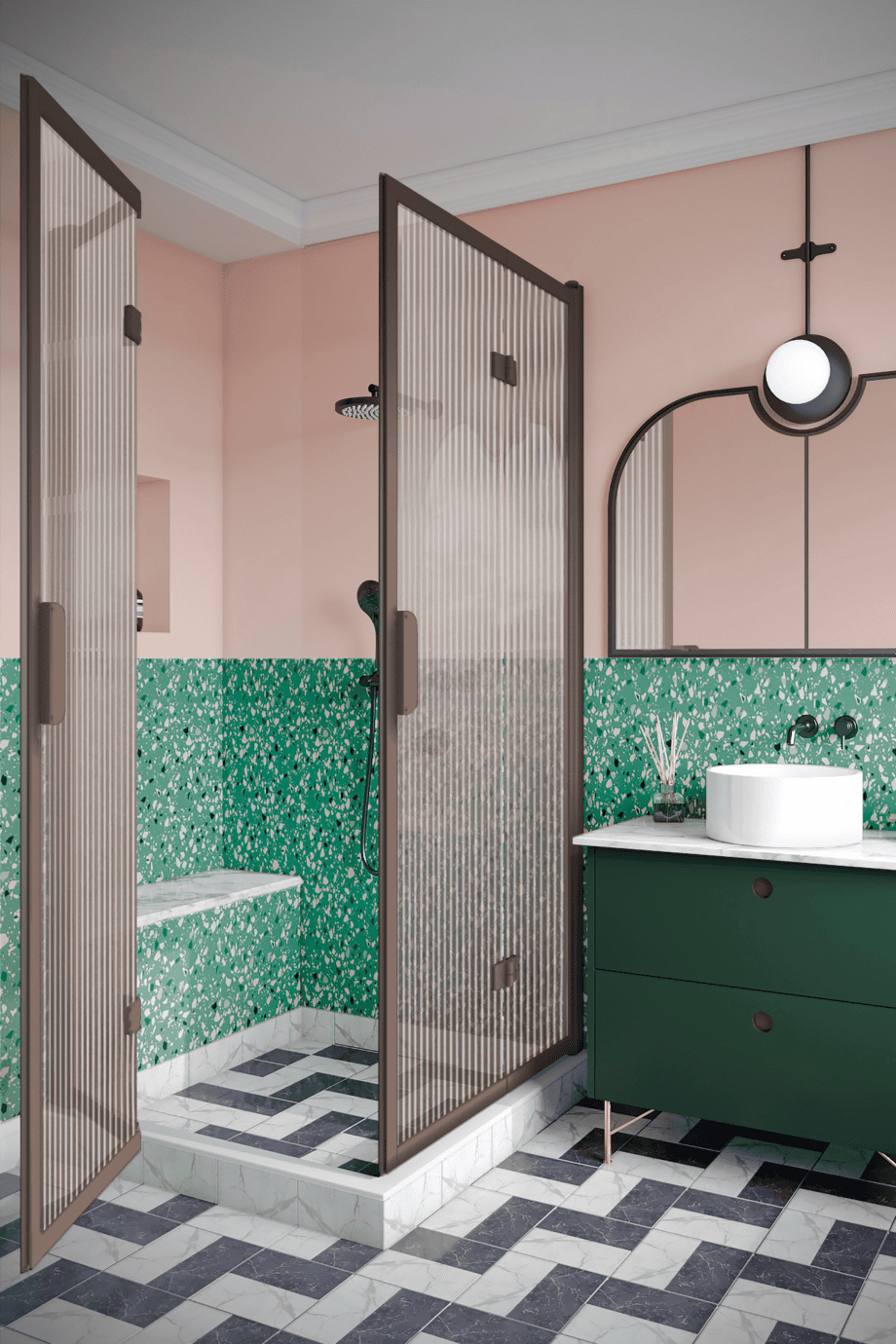 Shower enclosure Hietakari Bläk 899 New York, Mocha frame, reeded glass Shower enclosure Hietakari Bläk 899 New York, Mocha frame, reeded glass