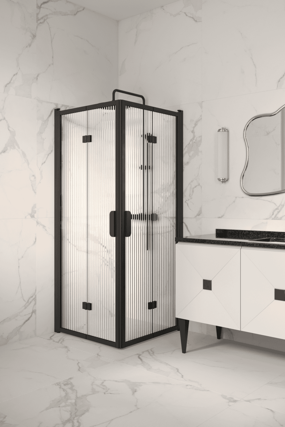 Shower enclosure Hietakari Bläk 899 New York, black frame, reeded glass Shower enclosure Hietakari Bläk 899 New York, black frame, reeded glass