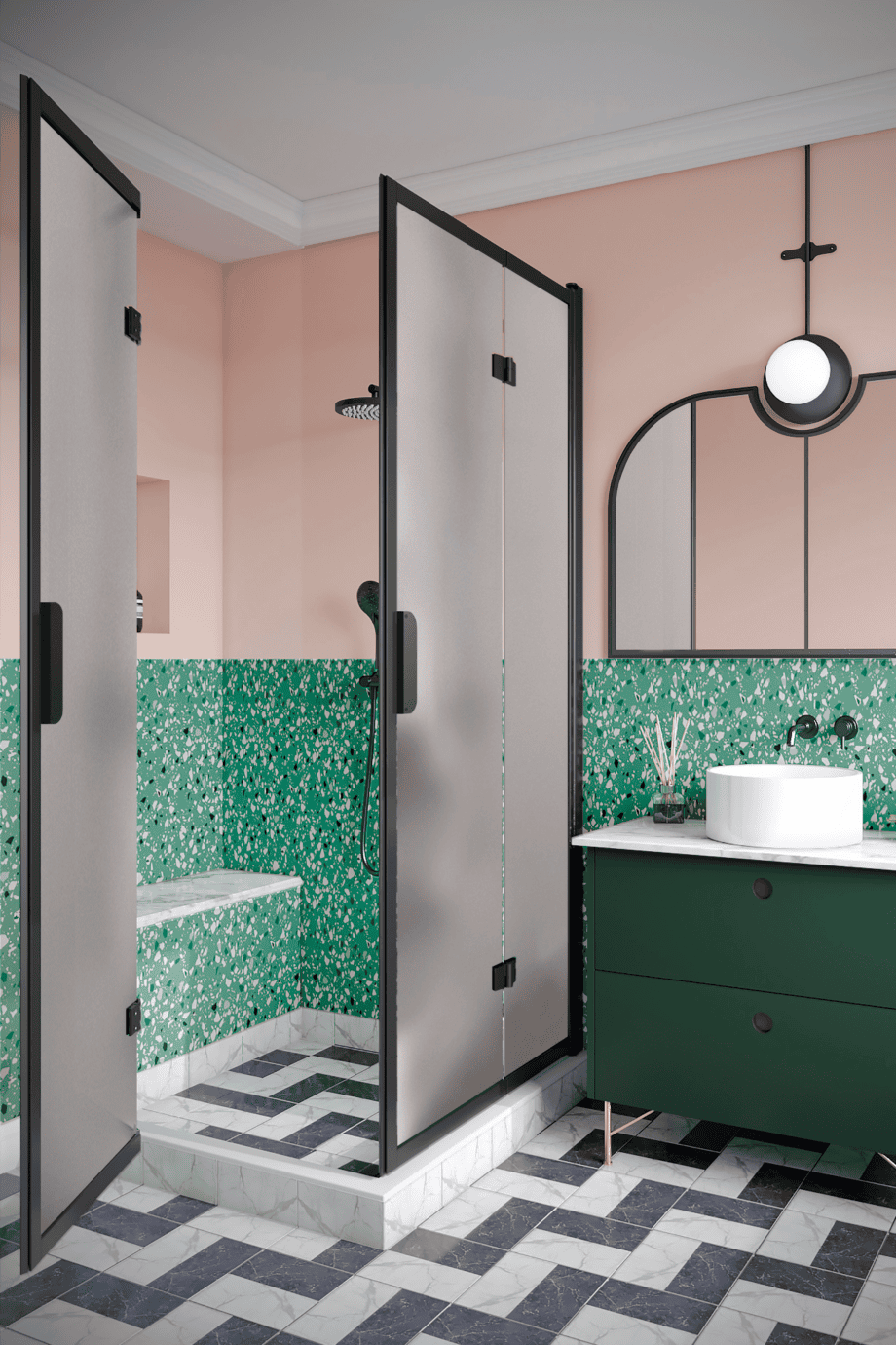Shower enclosure Hietakari Bläk 899 New York, black frame, satin frosted glass Shower enclosure Hietakari Bläk 899 New York, black frame, satin frosted glass