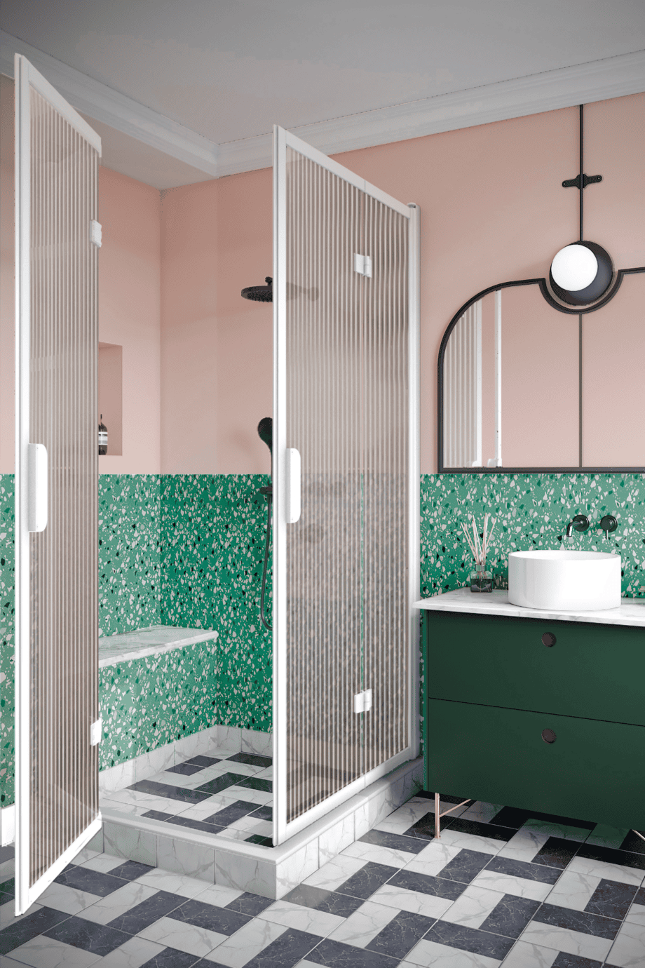 Shower enclosure Hietakari Bläk 899 New York, white frame, reeded glass Shower enclosure Hietakari Bläk 899 New York, white frame, reeded glass