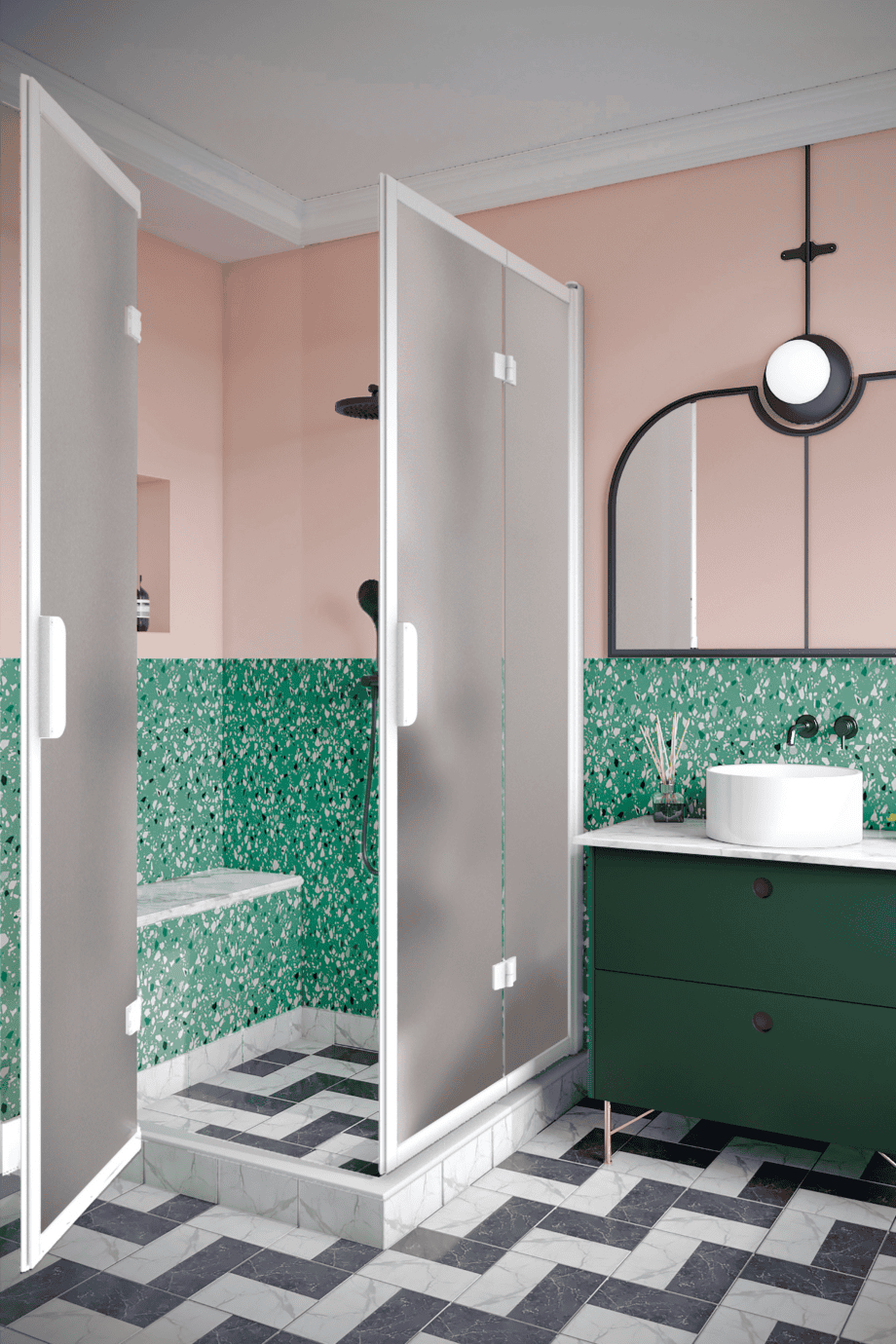 Shower enclosure Hietakari Bläk 899 New York, white frame, satin frosted glass Shower enclosure Hietakari Bläk 899 New York, white frame, satin frosted glass